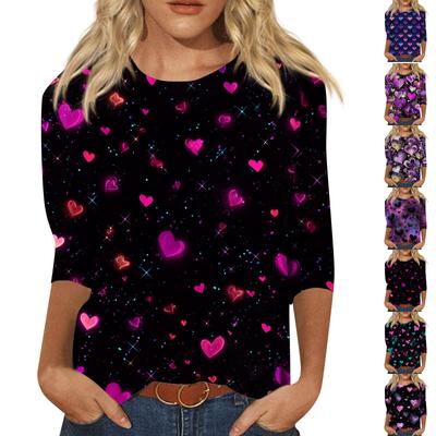 Женские топы Рубашка с рукавом три четверти V-образный вырез Свободная повседневная рубашка Футболка с принтом