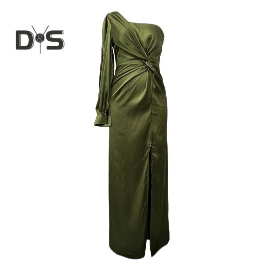 Женское вечернее платье на одно плечо без рукавов с разрезом по низу, однотонное, с заниженной талией, плиссированное, однотонное, с открытыми плечами, коктейльное, вечернее, макси-платье, бальное платье