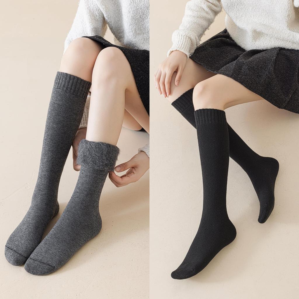 TsujiYa Толстые Теплые Шерстяные Гольфы до Колена для Пушистых и Теплых Носков для Голени с Флисом Размеры Набор Номер Женские Зимние, Носки, Подкладка, 22-25см, 3 пары