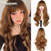 Длинные каштановые парики с челкой, светло-коричневые волнистые парики для женщин, синтетический натуральный волнистый длинный каштановый парик для ежедневного использования