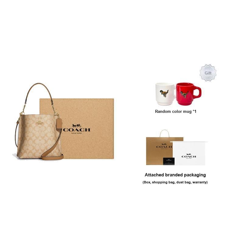 New COACH Mollie Canvas With Leather Bucket Bag, Handbag, Shoulder Bag Small Size Women's Khaki CA582-IMNLJ