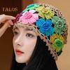 Women Hat Manual Colorful Hollow Out Knitted Flower Crochet Elastic Soft Breathable Lightweight Sunshade Soft Travel Outdoor Cap Brimless Beanie