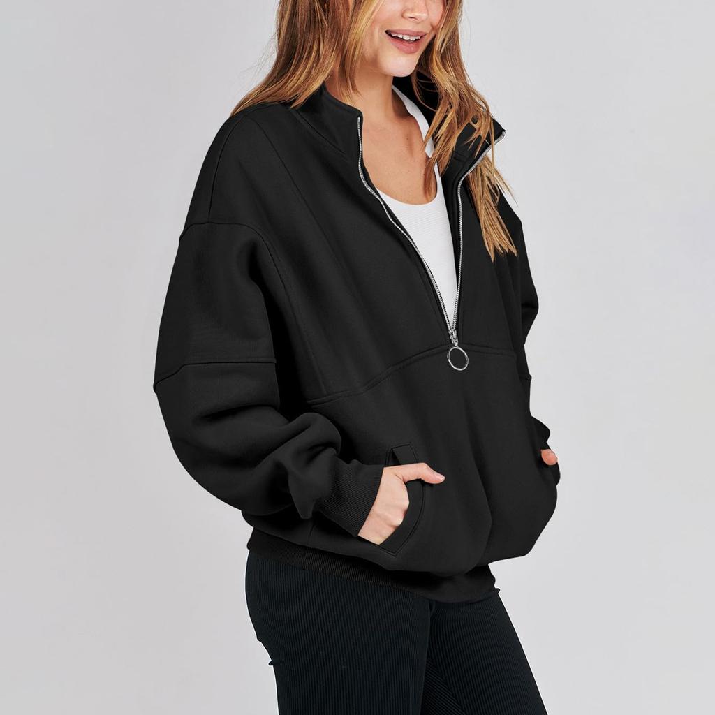 Женская мода сплошной цвет на молнии спортивный свободный пуловер с длинными рукавами толстовка Топ