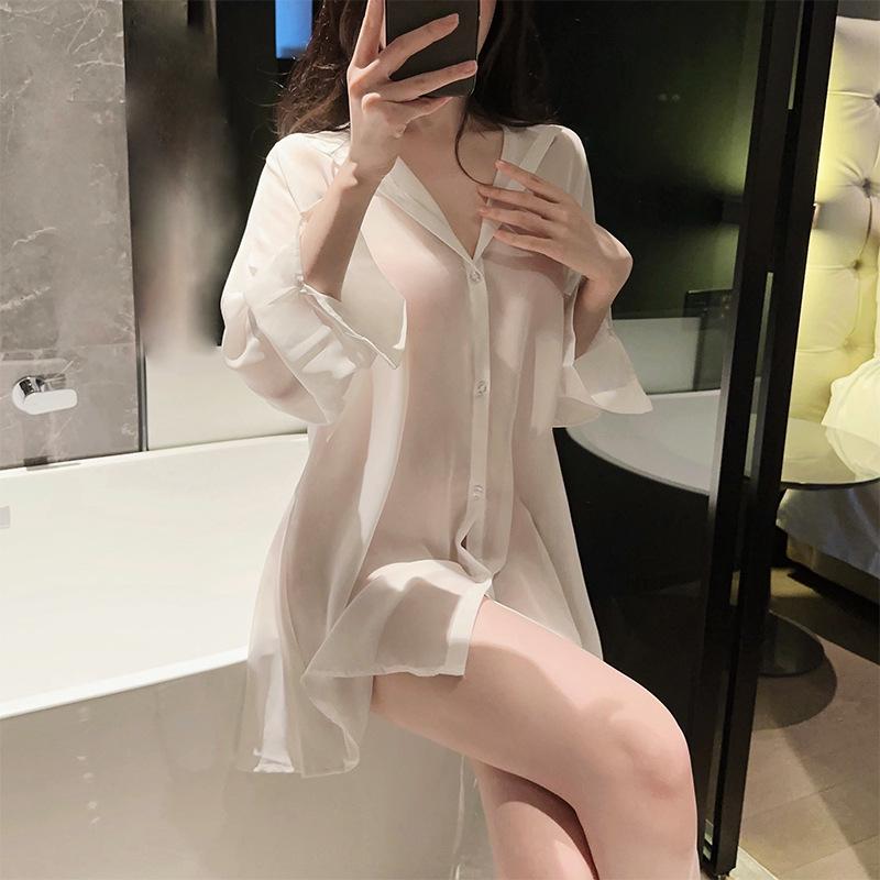 Комплект нижнего белья большого размера в стиле бойфренда с открытой спиной и прозрачной рубашкой