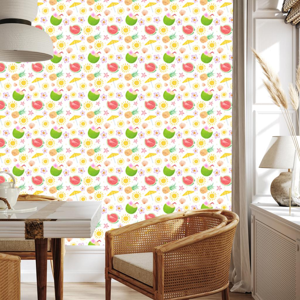 Summer Wallpaper White, Cream, Coral and Lime for Living Room and Bedroom 50x1000