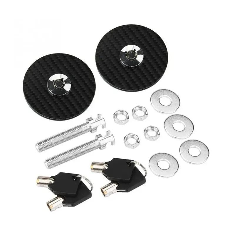 1Pair Lockable Hood Pin Kit Carbon Fiber Style Aluminum Quick Release Latch Universal Racing Car Engine Bonnet Lock With Keys