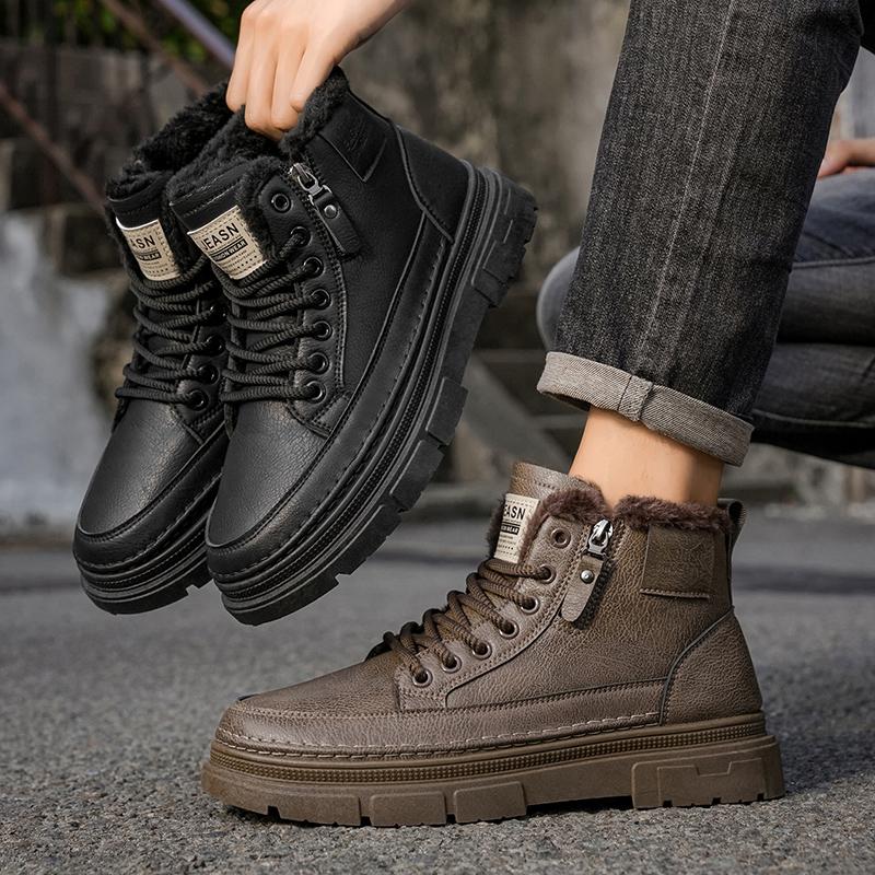 Роскошный бренд Мужские ботильоны Кожаные Мужские Деловые Хлопковые Ботинки Зимние Теплые Снежные Ботинки с Мехом Нескользящие Высокие Рабочие Ботинки