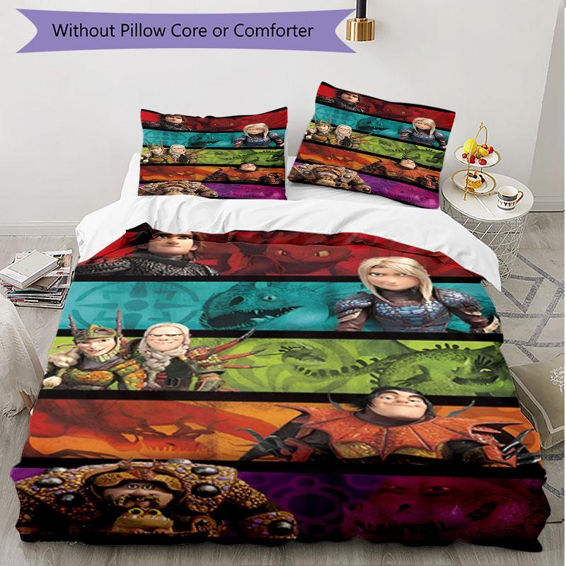 3pcs Duvet Cover Set (1*Duvet Cover + 2*Pillowcase, Without Core), How to Train Your Dragon Print Soft All‑Season Bedding Set, Home Bedroom Decor Gift