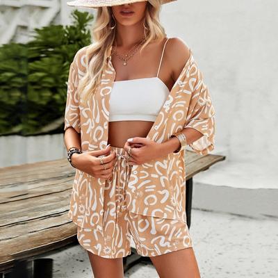 Женский комплект с принтом для отпуска, контрастный по цвету, женский весенне-летний темпераментный повседневный хлопковый комплект из 2 предметов