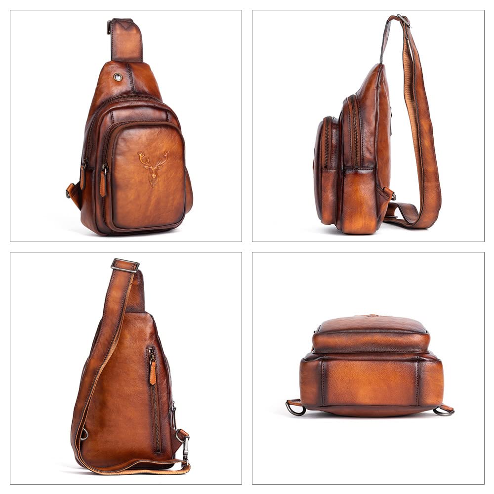 Whatna Сумка-кроссбоди из натуральной кожи телячьей выделки с отверстием для наушников 13541, сумка в античном стиле, мужская, на одно плечо, (черный)