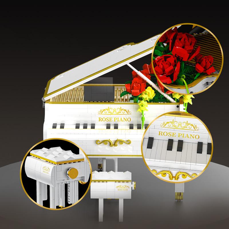 1293 шт., вечный цветок, треугольник, фортепиано, строительные блоки, креативный цветок, сборка музыкального инструмента, кирпич, детские игрушки, праздничные подарки