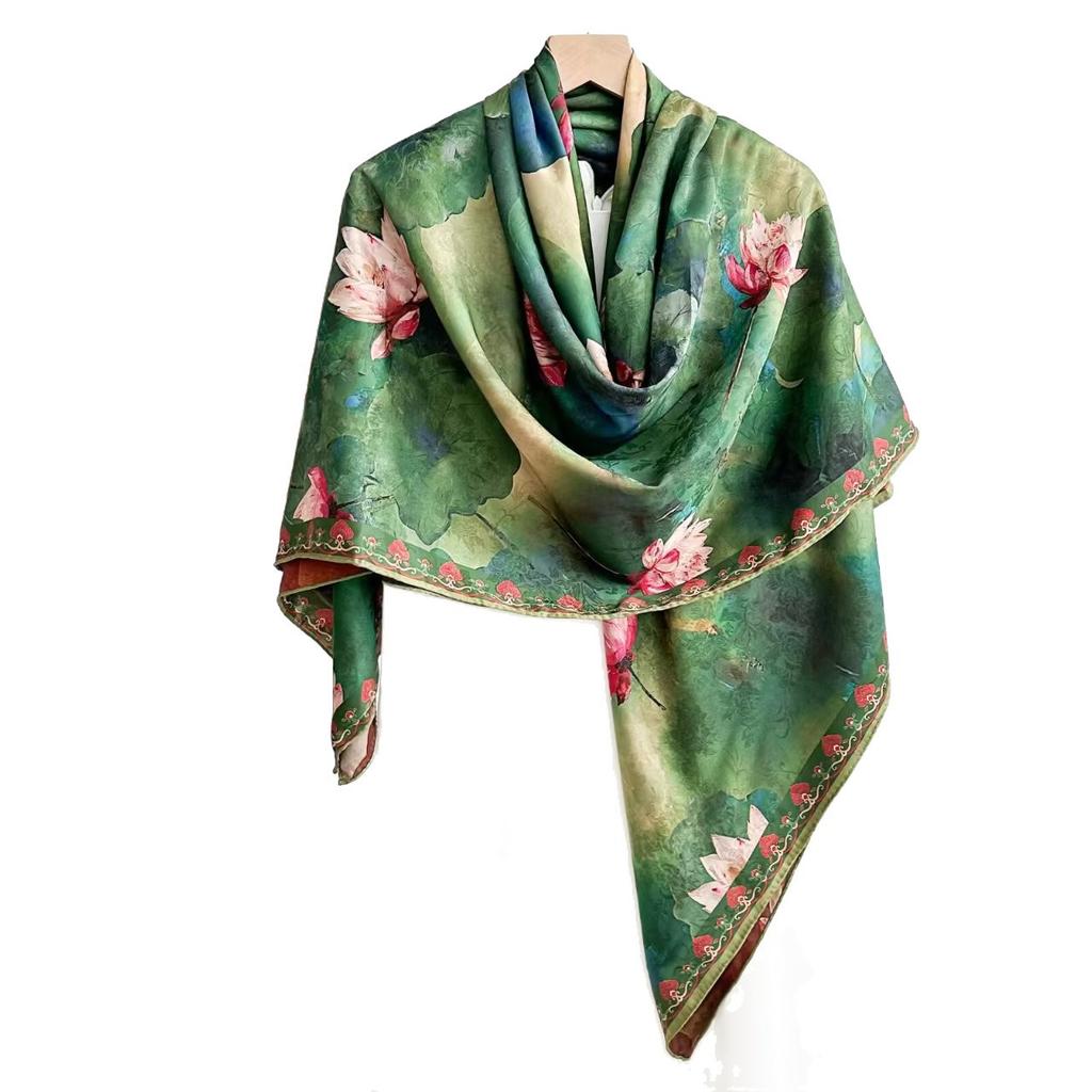 Fragrant Cloud Yarn 140 * 140 Spring And Summer Simulated Silk Large Square Scarf Shawl Women'S Summer Thin Scarf Versatile