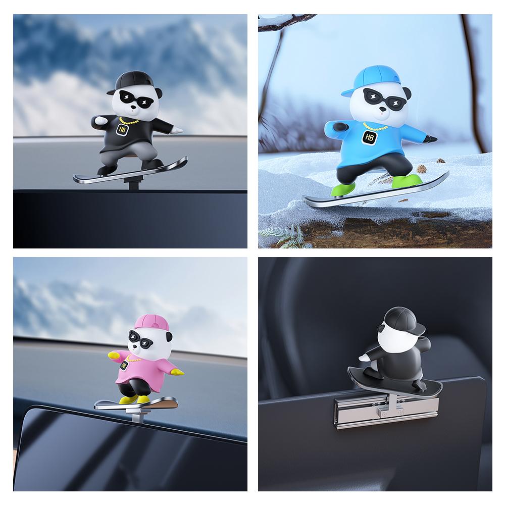 Fashion Creative Car Ornaments Sliding Skateboard Bear Cute Soft Glue Hip Hop Cartoon Bear Auto Interior Decoration Black Blue