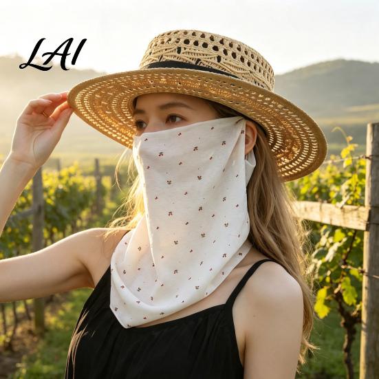Lightweight Summer Face Mask Women Neck Sun Protection Mask Cotton Dot Print UV Full Coverage Gaiter Cover Foldable Scarf for Driving Cycling