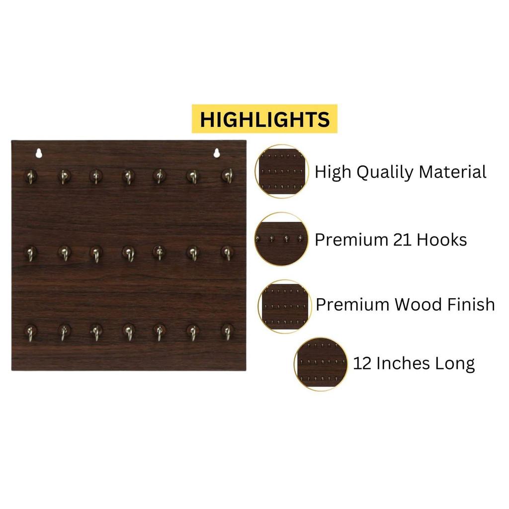 Деревянный брелок премиум-класса, настенный подвесной брелок для ключей, 21 крючок (коричневый)