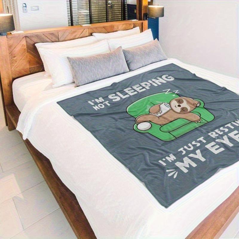 Men's 60"x50" 280gsm Flannel Blanket - Funny "I'm Not Sleeping" Sloth Design, Soft Anti-Pilling All-Season Throw, Durable Gift f