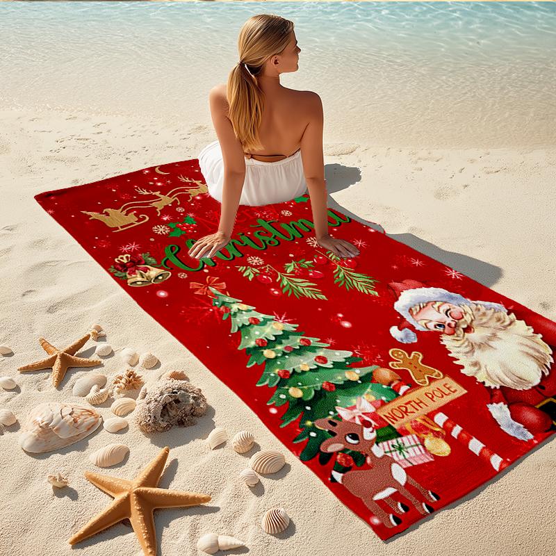 1Pc Christmas Joyful Santa Claus Beach Towel, Quick Dry, Multi-Use for Beach Pool Gym Yoga Home Travel, Christmas, Halloween, Xmas Gift S372