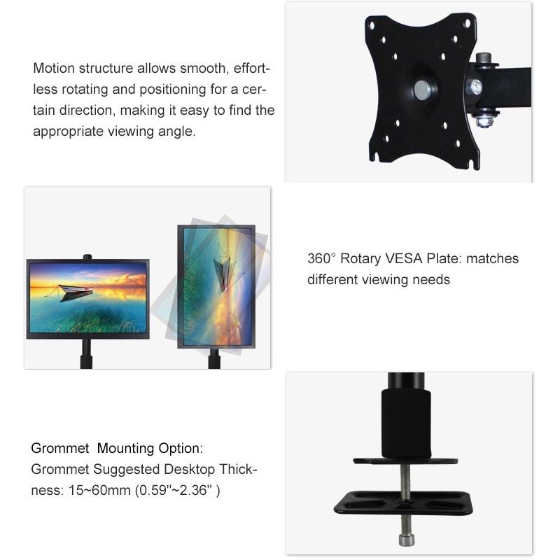 HILLPORT 14-27" Monitor Arm Soporte TV Tilt Swivel Desktop PC Screen Mesa Monitor Mount Computer Stand Suporte Holder XC05