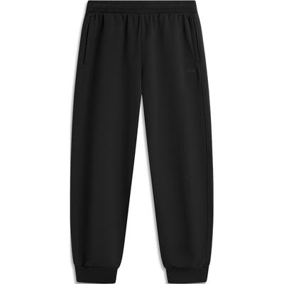 Li Ning Sports Trend Series свободные однотонные удобные трикотажные спортивные штаны с манжетами мужские низы черные AKLU581-2