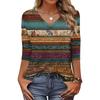 Женская футболка с принтом, рукав 3/4, повседневная мода на выходные, базовый топ с V-образным вырезом