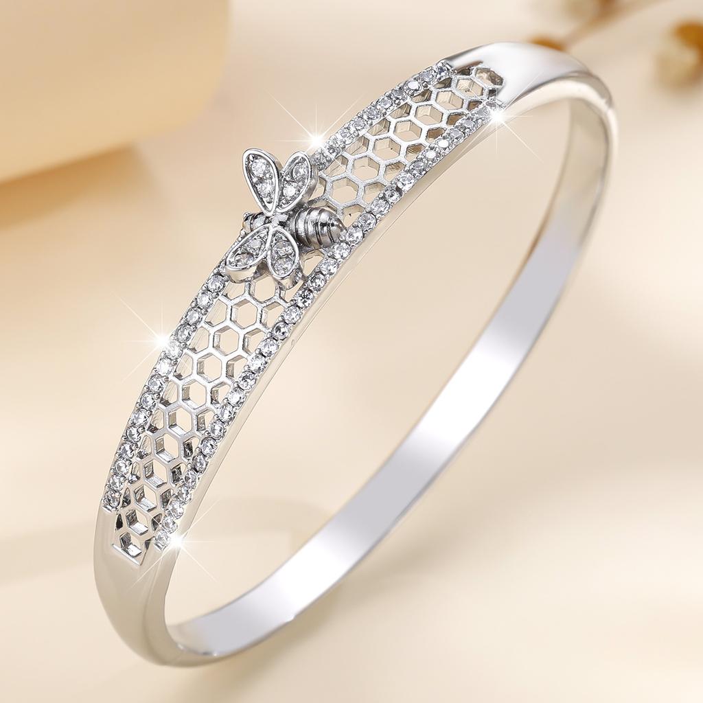 Korean Style Versatile and Fashionable Light Luxury Honeycomb Micro-paved Zircon Simple Bee Bracelet for Women