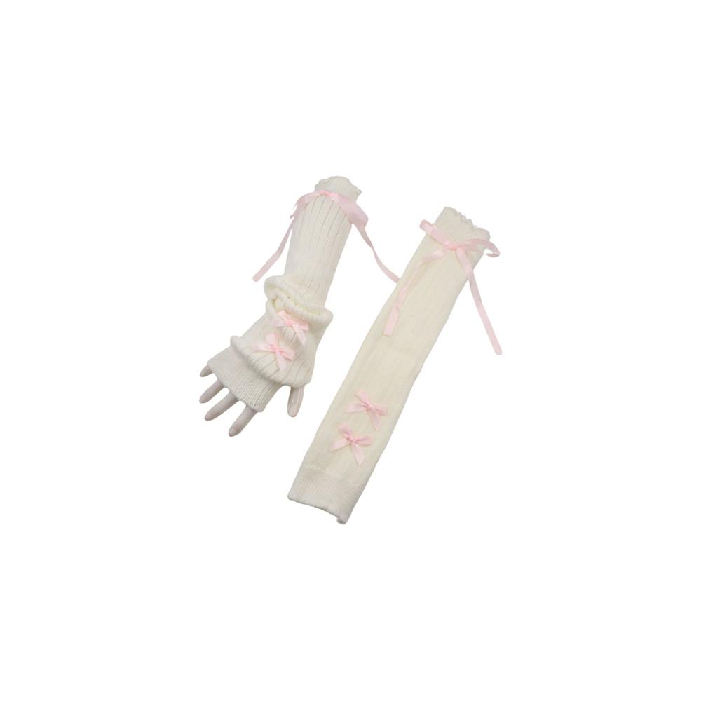 Y2K Long Wrist Gloves Ballet Style Arm Warmers Soft Knitted Bow Arm Sleeves  Girl Party