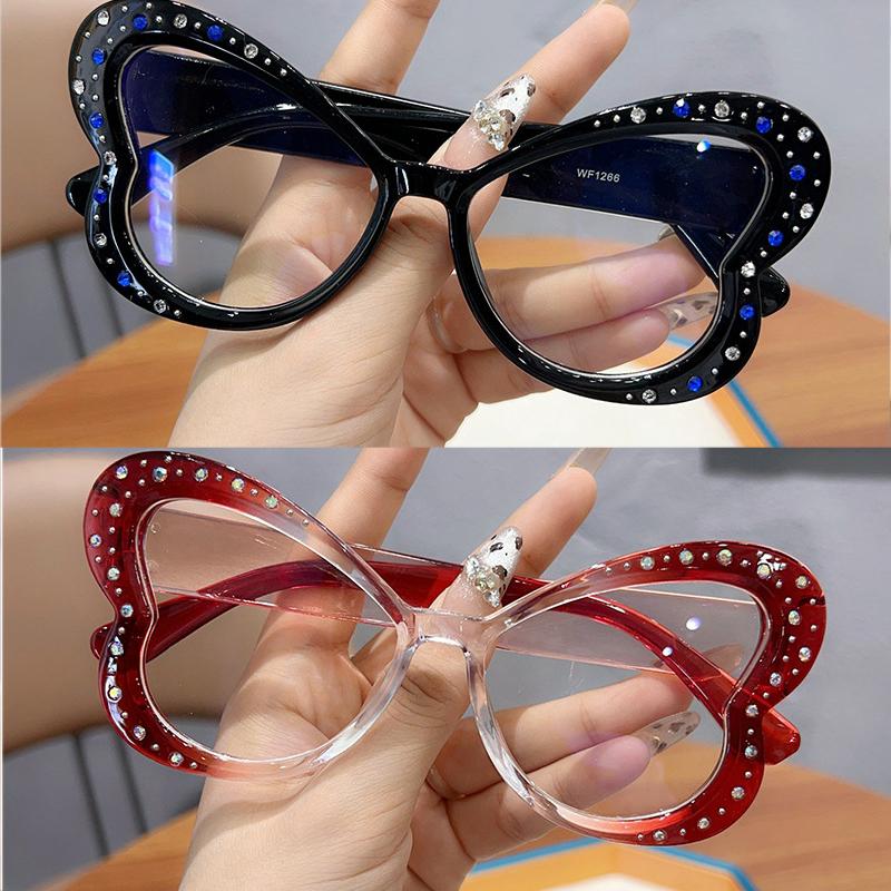 2 шт. Женская оправа для очков в форме бабочки, украшенная стразами, Защита от синего света, Женские очки - Корейские стильные декоративные очки