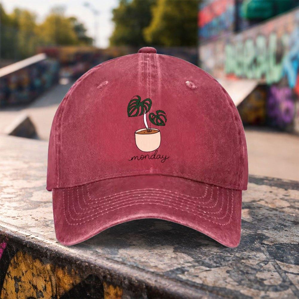 pc Casual Fashion Monstera Monday Print Washed Baseball Cap Premium Versatile Outdoor Accessory Unisex Duckbill Hat Suitable