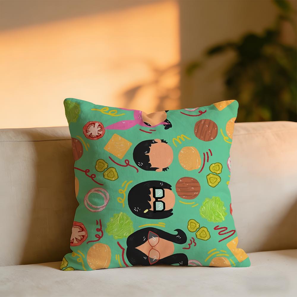 Cartoon BBobs BBurgers Anime Cushion Cover Cozy Velvet Throw PillowSoft Warm Cushion For Sofa  Bed