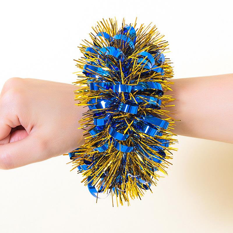 Metallic Tinsel Wrist Corsage Bracelets,Bulk Sparkly Pom Pom Wristbands for Kids Dance Recitals,Cheerleading & Party Decor