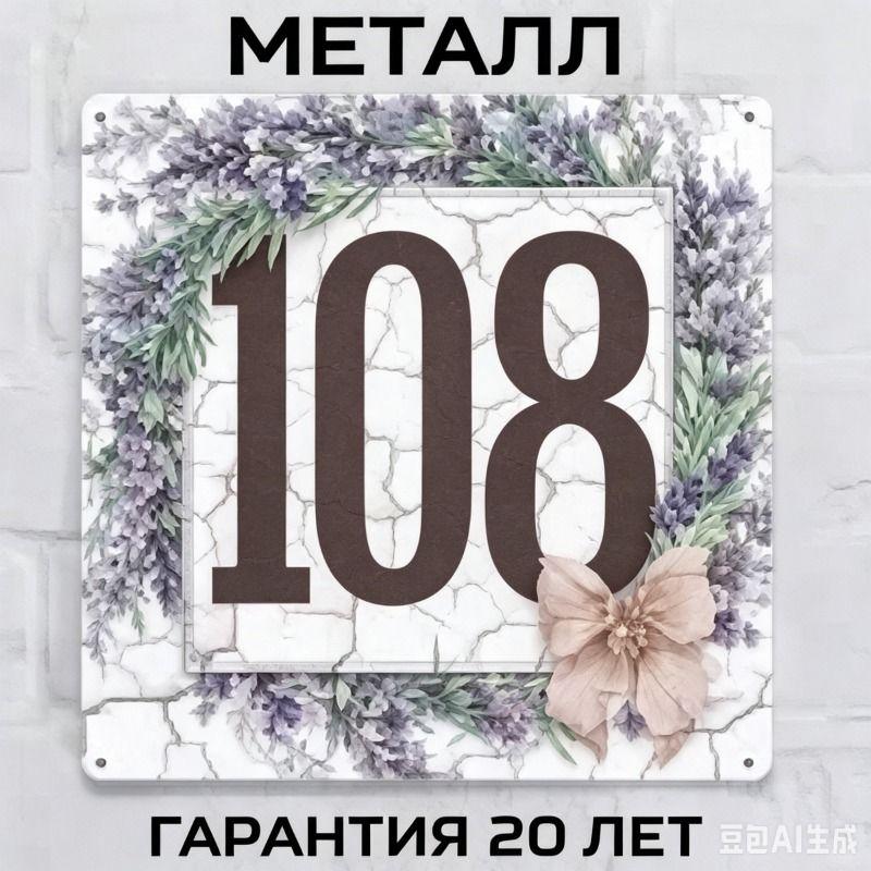 Металлическая табличка с номером дома в деревенском стиле, лавандовая, 20x20 см