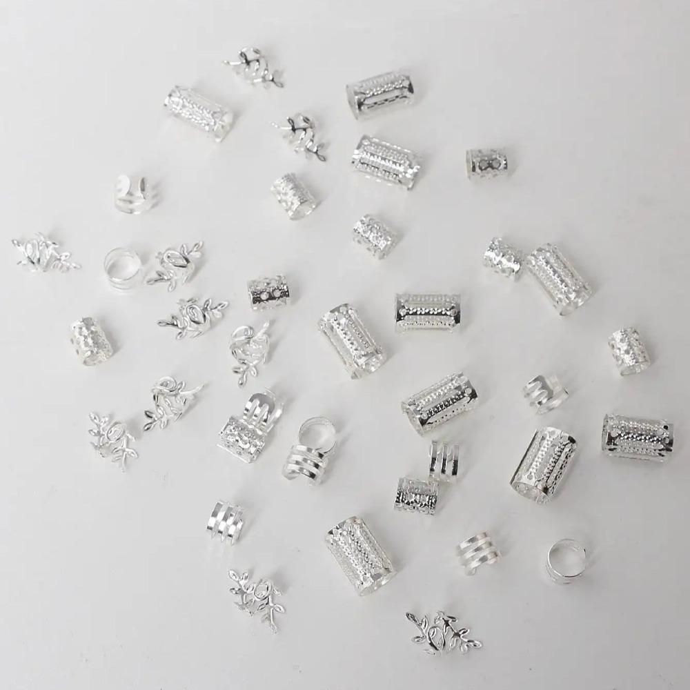 40PCS Hair Braiding Dreadlocks Beads Metal Cuff Clips Hair Braid Tubes Mixed Hair Rings Set Decor