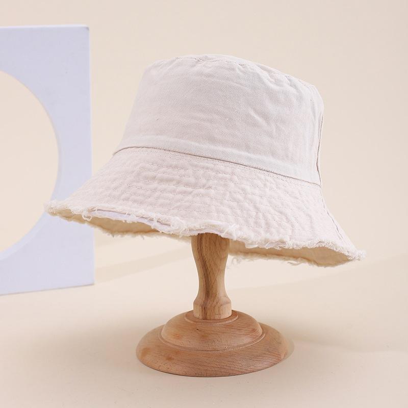 Retro Washed Old Rough Edge Bucket Hat Women's Spring Summer Japanese Versatile Sunshade Solid Color Casual Sun Basin Hat