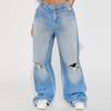 Overseas Warehouse Non-Stretch Wide Leg Jeans Straight Denim Pants Women Men Streetwear