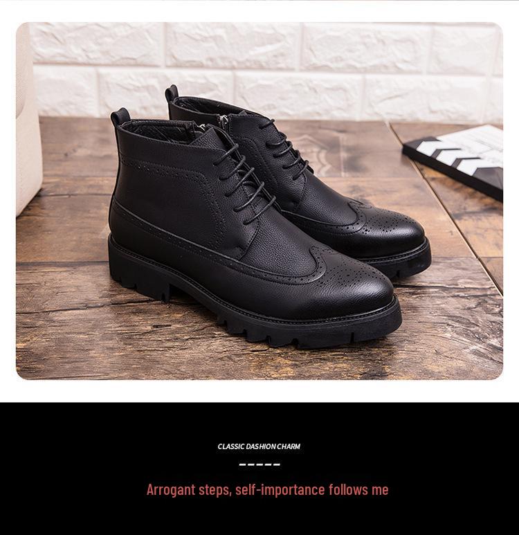 Мужские высокие кожаные ботинки-броги - Стильные, для стиля Business Casual, Увеличивающие рост, Универсальная обувь