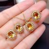 Шикарный цветок желтый кристалл цитрин циркон бриллиант драгоценные камни изысканные модные ювелирные наборы для женщин подвески ожерелья кольца серьги