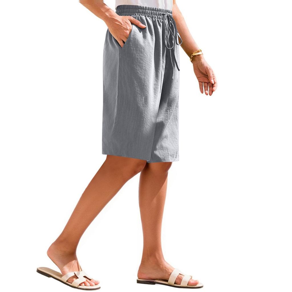 Женские летние шорты, свободные, повседневные, длиной до середины колена, удобные летние шорты с карманами