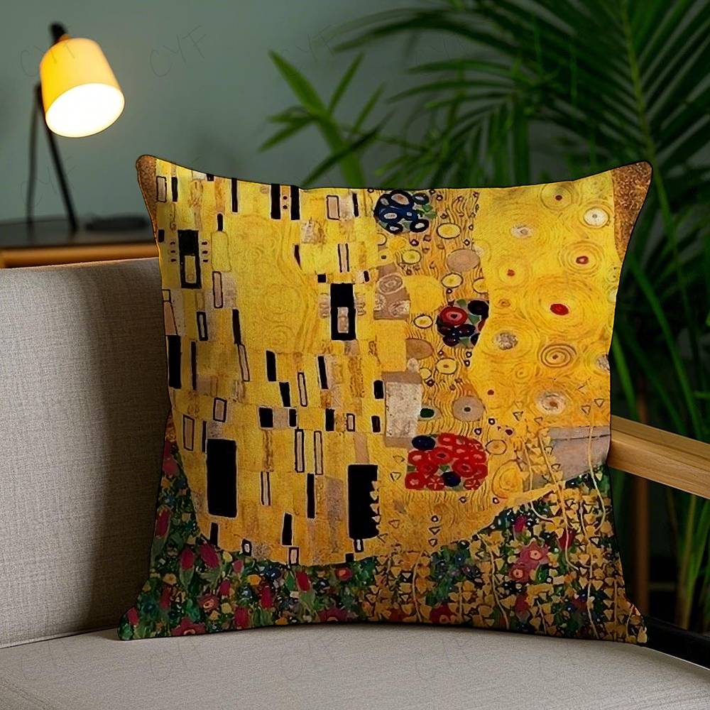 Gustav Klimt Oil Painting Pillow Case Safe Custom Photo Pillow, Anti-fade Brushed Fleece Cushion, Maternal & Infant Safe.