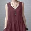Женское летнее хлопковое льняное платье макси, повседневное платье-майка без рукавов с V-образным вырезом