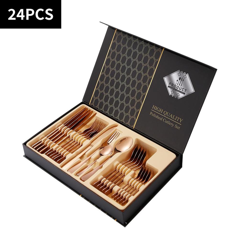 Эксклюзивный набор столовых приборов из нержавеющей стали, 24 предмета: Нож, Вилка, Ложка - Подарочная коробка серии 1010