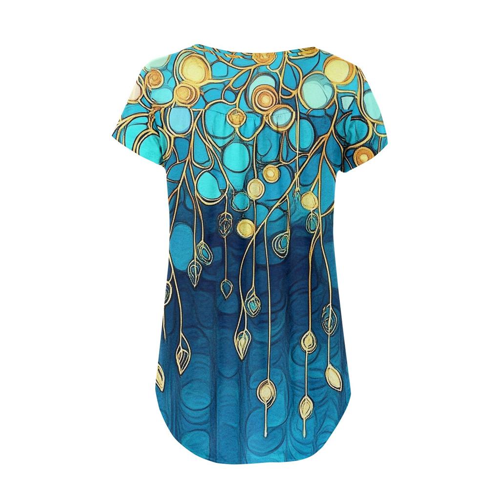 Women Tunic Tops Dressy Casual Summer Short Sleeve Shirts Loose Fit Pleated Boho Top