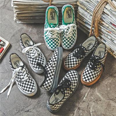 Женские черно-белые клетчатые парусиновые кеды - Ретро стиль Гонконга, корейский стиль Харадзюку Ульззанг, повседневная обувь