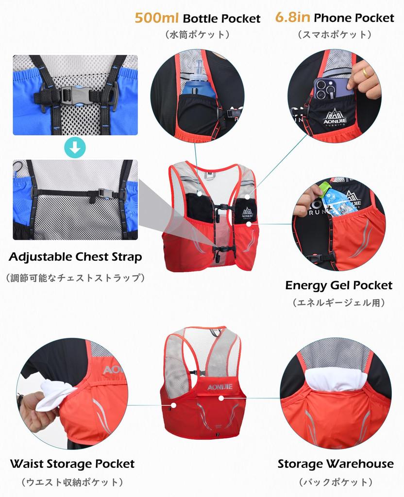 TRIWONDER Рюкзак для бега, сумка для трейлраннинга, гидратационный марафонский рюкзак, черная сумка 2.5 л (Синий & - Только, M/L - 90-102см (Бюст))