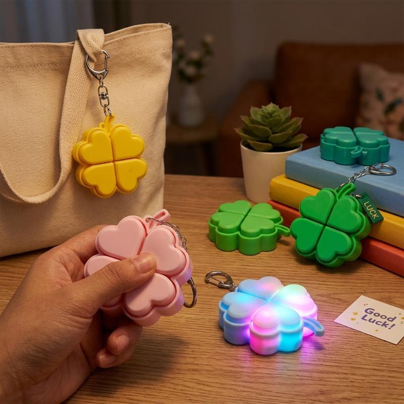 Stress Relief LED Keychain with Four-Leaf Clover Design Clickable Buttons for Everyday Use