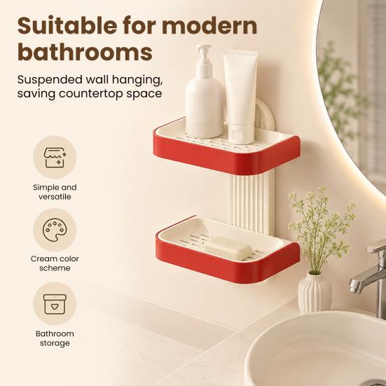 Wall Mounted Soap Dish, No-Punch Installation Moisture-Proof Soap Tray, with Pull-Out Water Collection Tray Waterproof Organizer for Bathroom