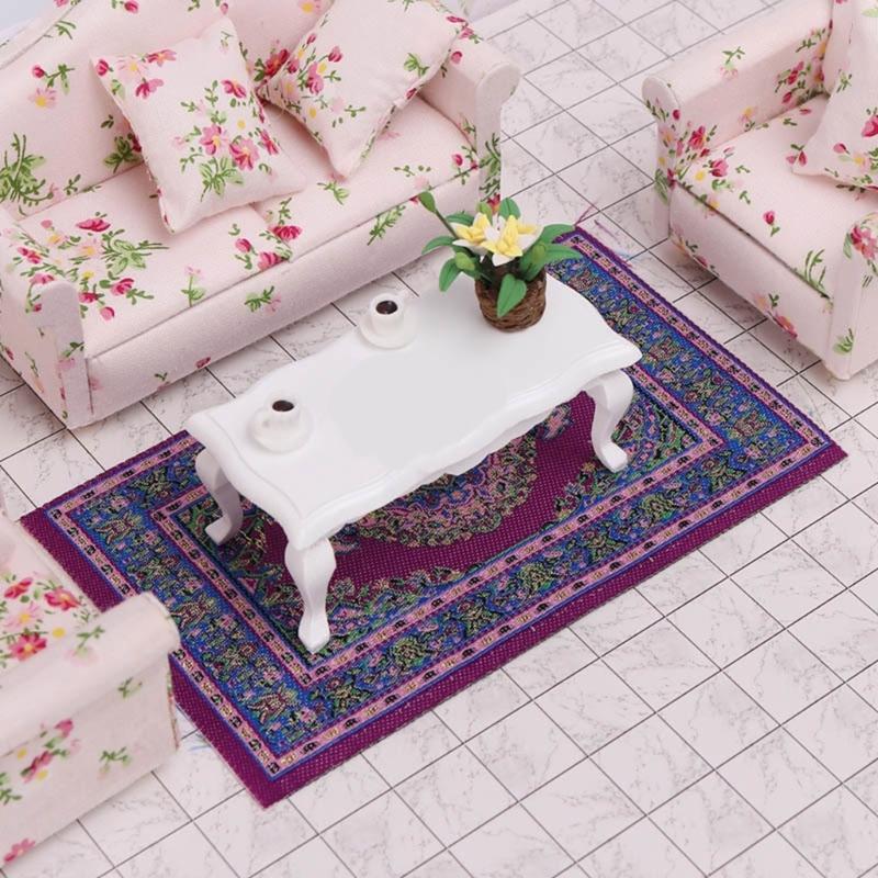 Miniature Dollhouses Rug With Traditional Turkish Pattern Furnishing Carpet Decorative Accessory for Craft Model Project