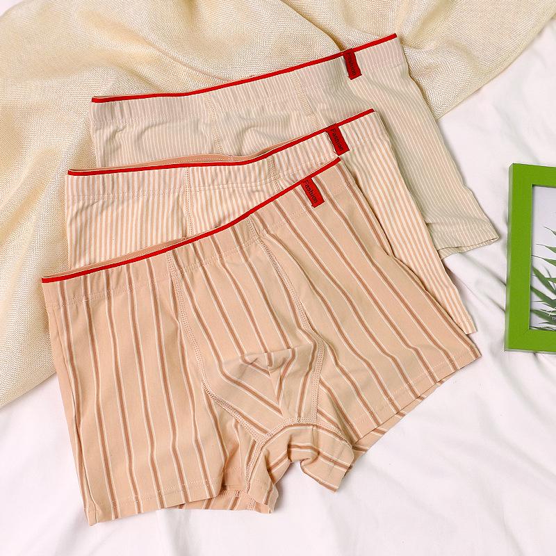Men's Fashion Striped Cotton Boxer Briefs with Inner Crotch