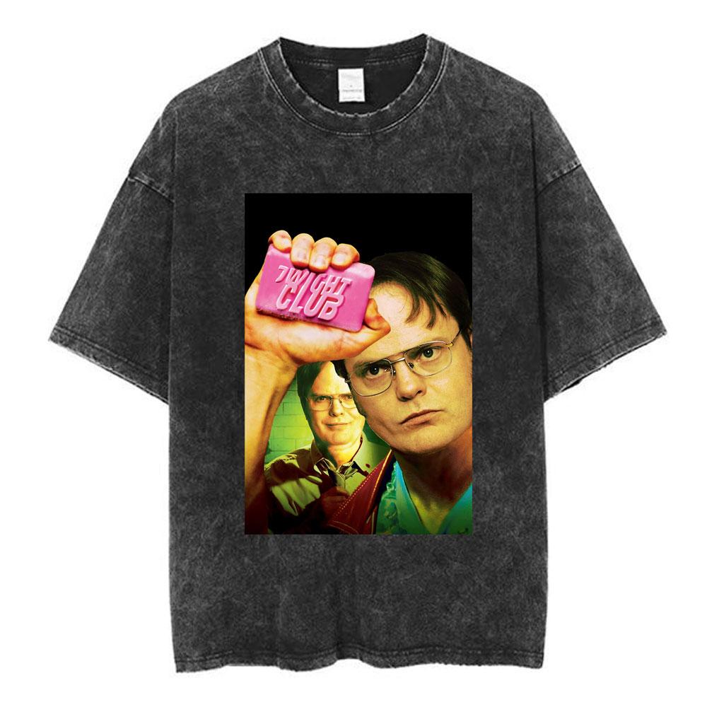 2026 Hot Sale TV Series The Office Dunder Mifflin Dwight Tv Show Scranton Washed T-shirts Men Women Cotton Casual Short Sleeves Tee Shirt Streetwear