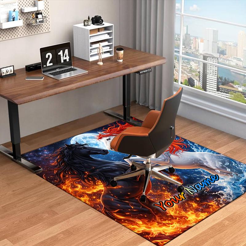 1PC Custom Name Horses Flames Ice Theme Floor Mat Ideal for Living Room, Game Rooms, Office, Bedroom,Floor Mat Playful Design
