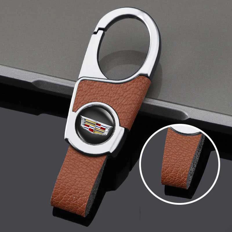 For Cadillac ATS BLS CT4 CT6 CTS ESCALADE EXT SLR SLS SRX STS XLR XT4 XT5 XTS Leather Key Chain Pendant Car Logo Keyring Holder
